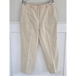Pendleton Petite 14 Beige 100% Cotton High Rise Pleated Trousers Cream Pants